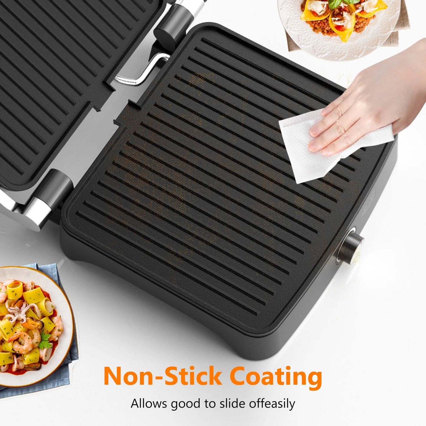 Panini Press Grill Indoor Sandwich Maker with Temperature Setting, 4 Slice Non-stick Grill, Opens 180 Degrees, 1200 W