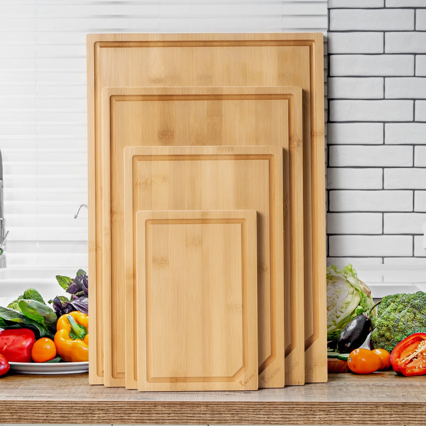 4-piece extra large kitchen bamboo cutting board set
