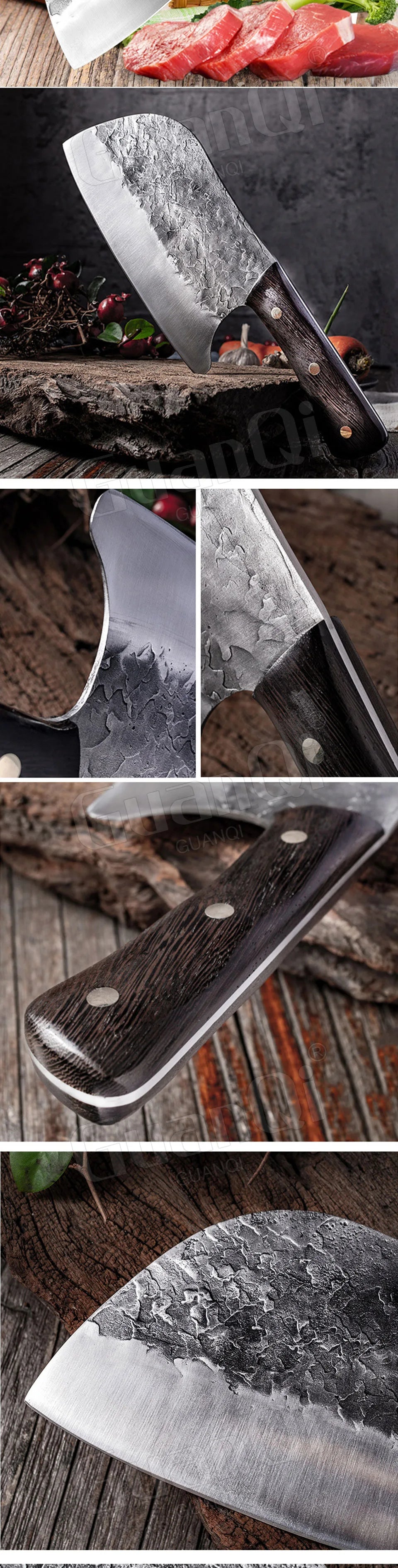 Handmade Forged Kitchen Knife Chef Knife High-carbon Bone Chopper Traditional Butcher Cleaver Slicing Knife Cooking Tools
