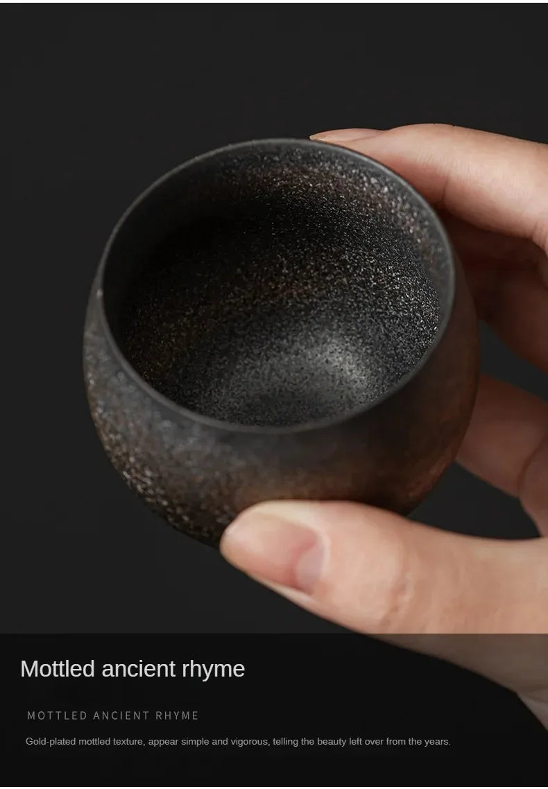 1pc Japanese Style Handmade Stoneware Tea Cup Kung Fu Tea Set Tea Cup Small Single Cup Ancient Style Quiet Road Cup Bowl Teacup