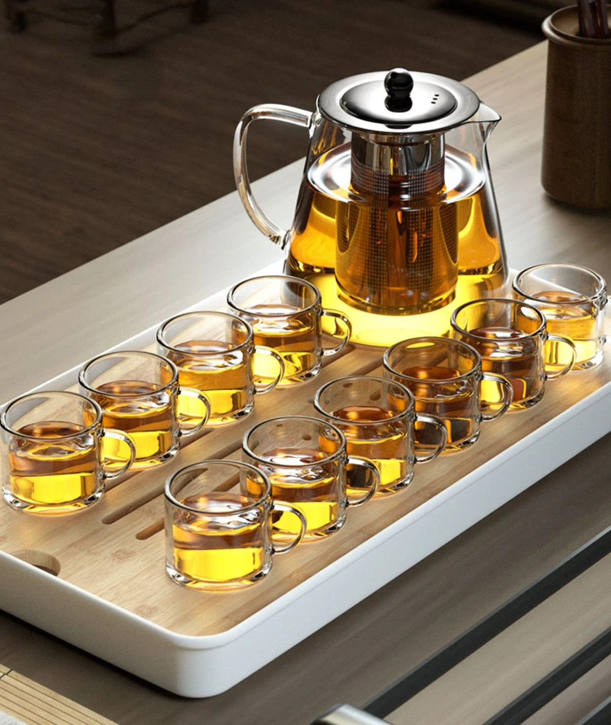 Heat Resistant Glass Teapot with Stainless Steel Tea Strainer Infuser Flower Kettle Kung Fu Teaware Set Puer Oolong Pot