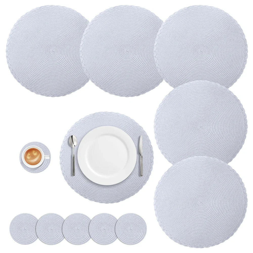 Set of 6 Round Braided Placemats and Coasters