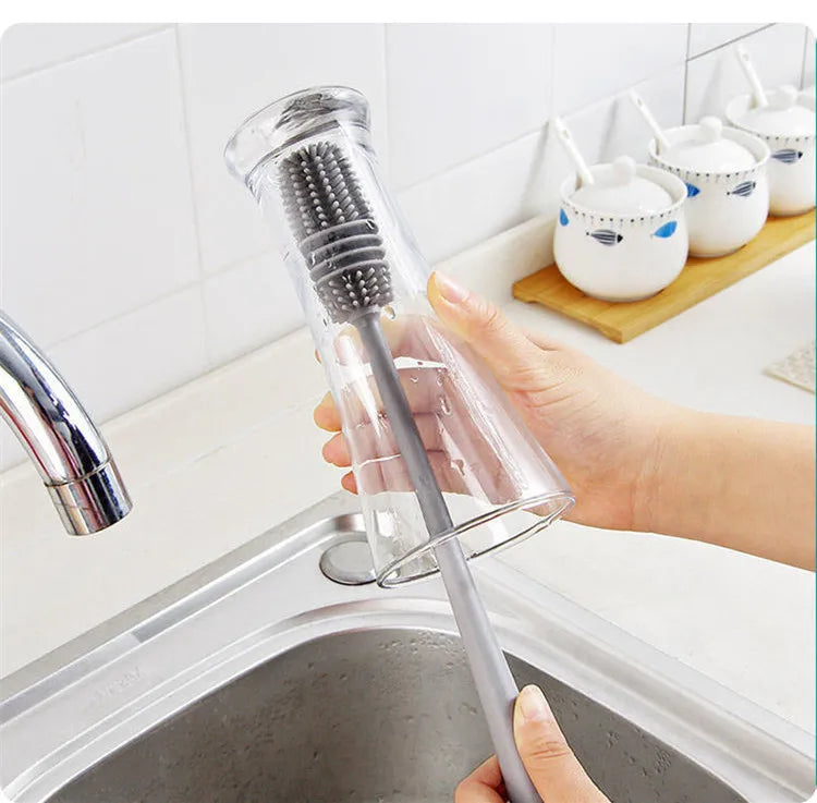 Silicone Cup Brush Milk Bottle Cleaning Brush Long Handle Water Bottles Cleaner Glass Cup Cleaning Brush Kitchen Cleaning Tools