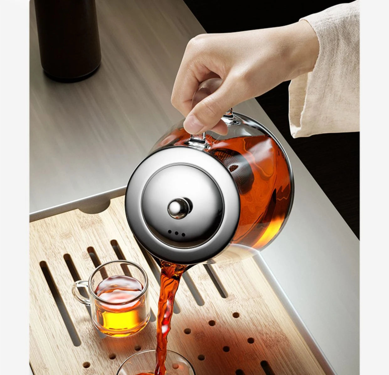 Heat Resistant Glass Teapot with Stainless Steel Tea Strainer Infuser Flower Kettle Kung Fu Teaware Set Puer Oolong Pot