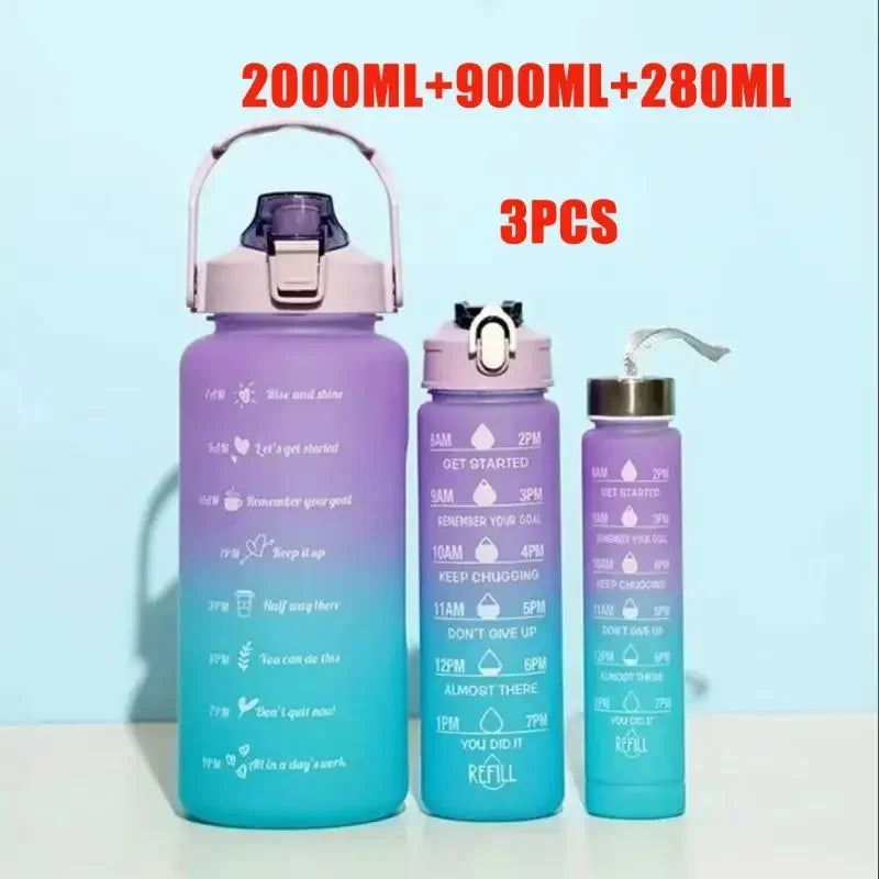 2L Sports Water Bottle High Temperature Resistant Graduated Straw Cup Rainbow Frosted Progressive Color Water Cup Plastic Cup