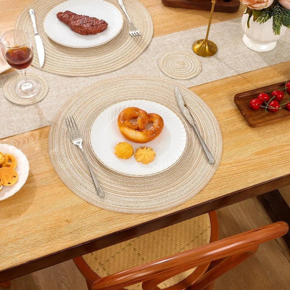 Set of 6 Round Braided Placemats and Coasters
