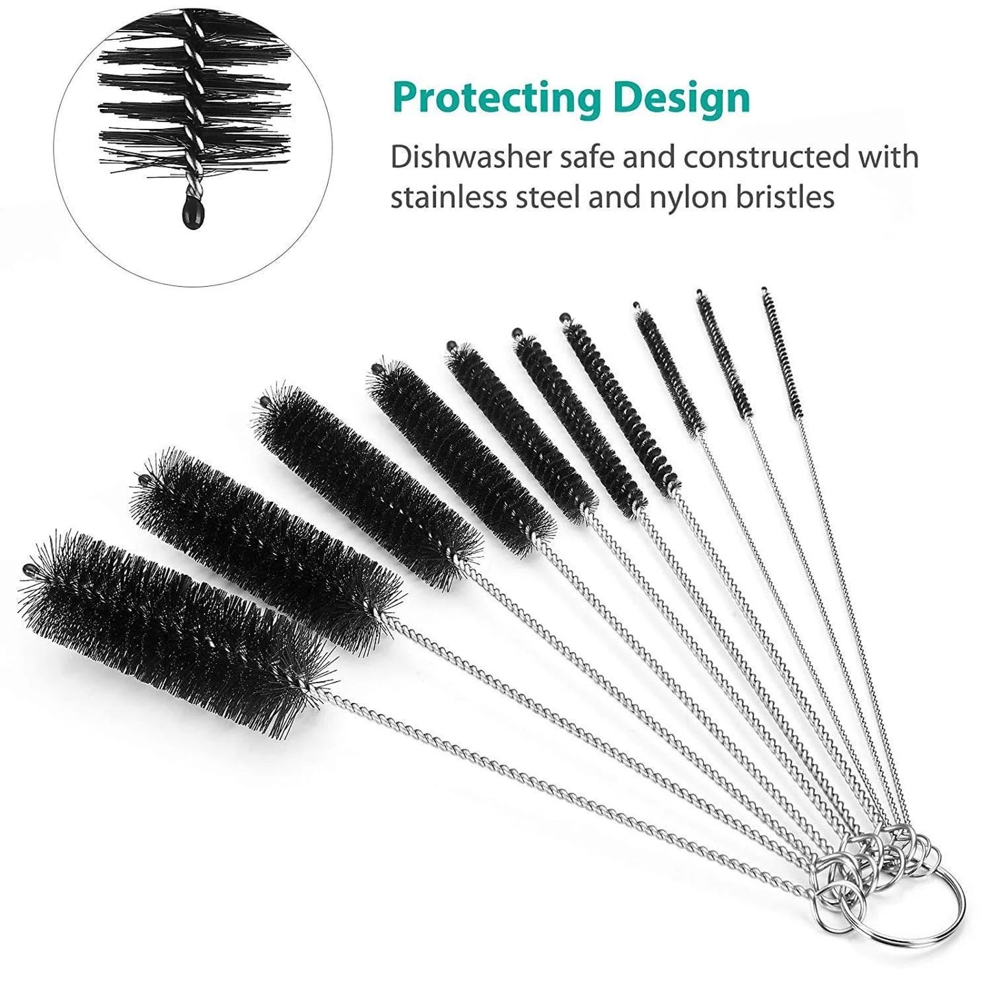 10Pcs/Set Multifunctional Portable Stainless Steel Bottle Brushes