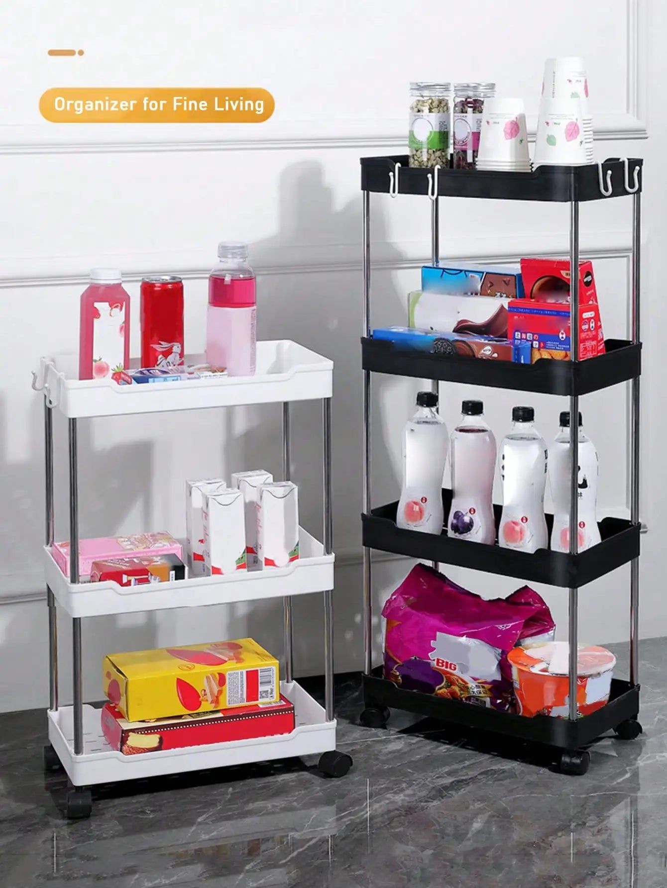 1pcs 3/4 Tier Rolling Utility Cart Storage