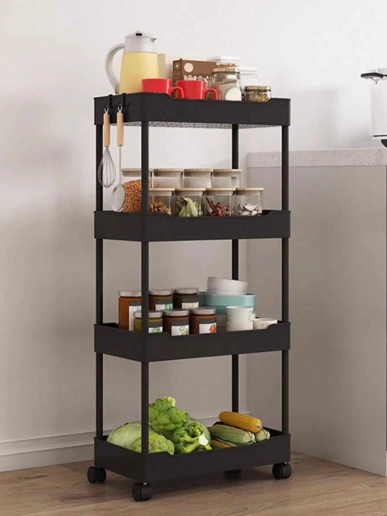 1pcs 3/4 Tier Rolling Utility Cart Storage
