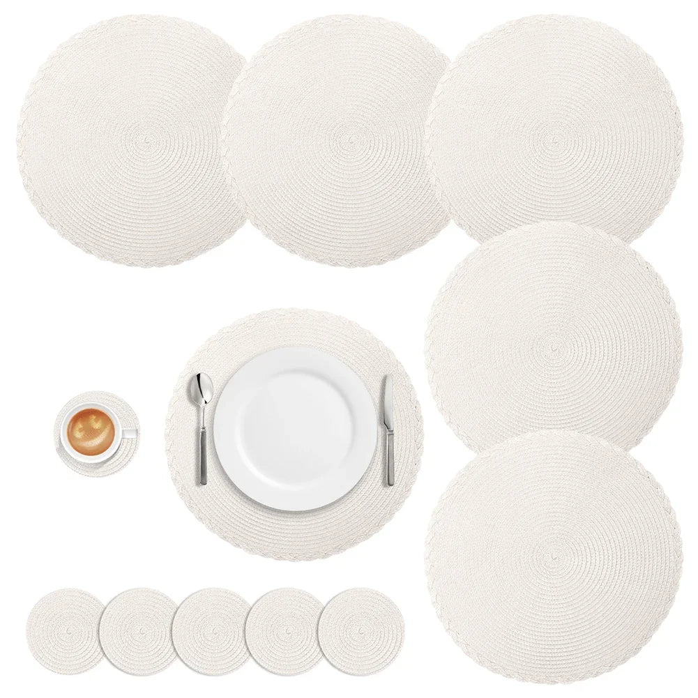 Set of 6 Round Braided Placemats and Coasters