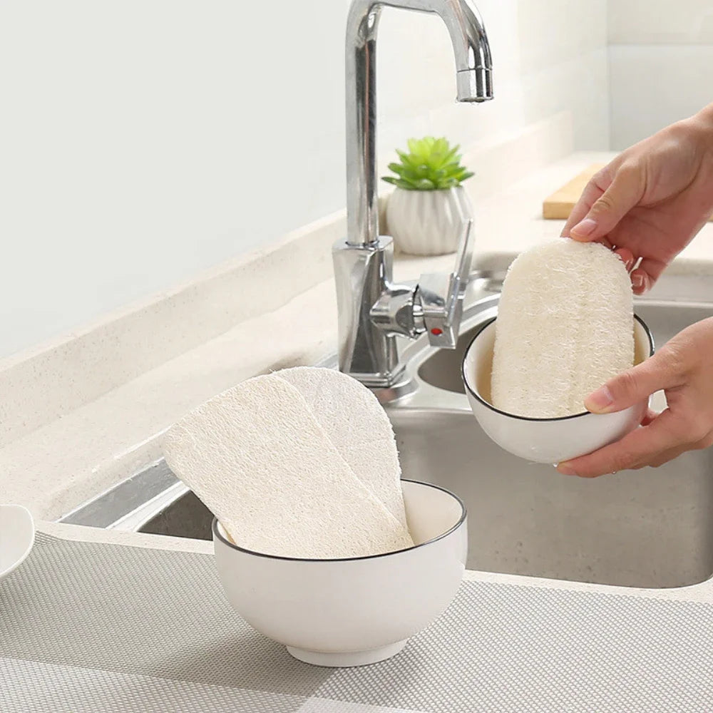 5Pcs Natural Luffa Dish Washing Cloth Sponge Loofah Scrub Pad Dish Pot Easy To Clean Scrubber Sponge Kitchen Clean Brushes Pad