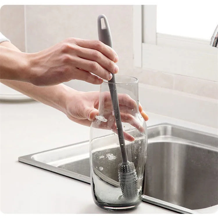 Silicone Cup Brush Milk Bottle Cleaning Brush Long Handle Water Bottles Cleaner Glass Cup Cleaning Brush Kitchen Cleaning Tools