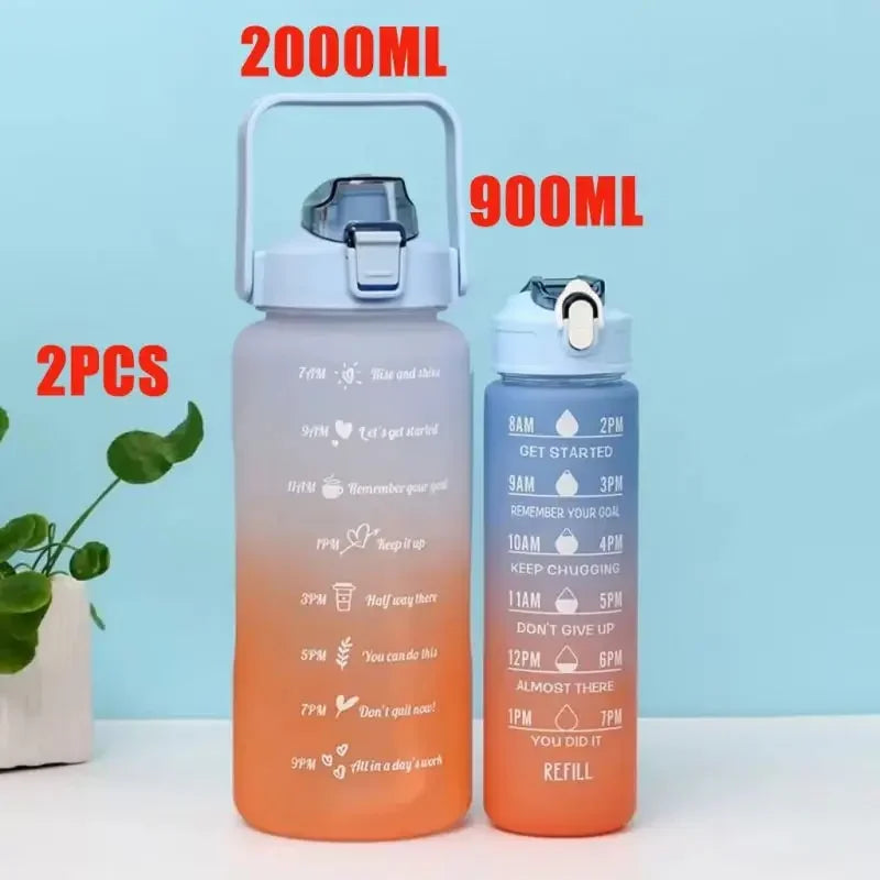 2L Sports Water Bottle High Temperature Resistant Graduated Straw Cup Rainbow Frosted Progressive Color Water Cup Plastic Cup