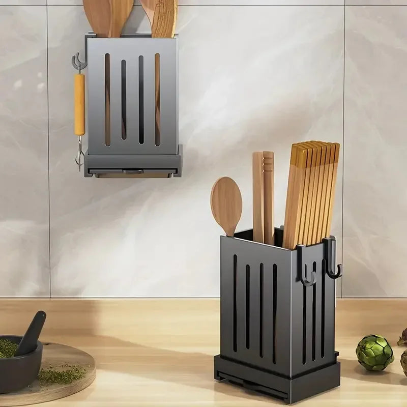 1Pc Kitchen Chopsticks Holder Multifunctional Hanging Utensil Drying Rack Hooks No Drilling Wall Mounted Spoon Fork Holders