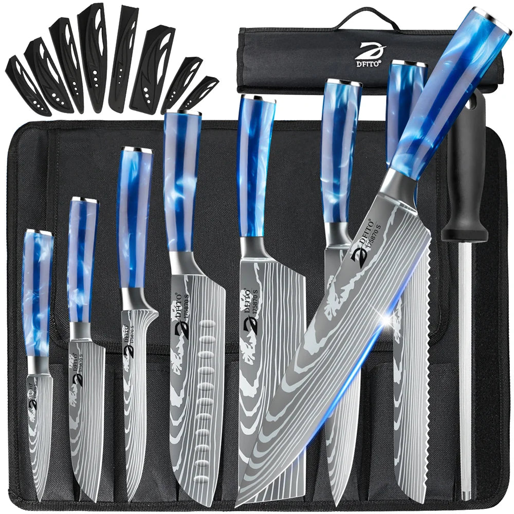 8pcs Kitchen Knife Damascus Stainless + bag