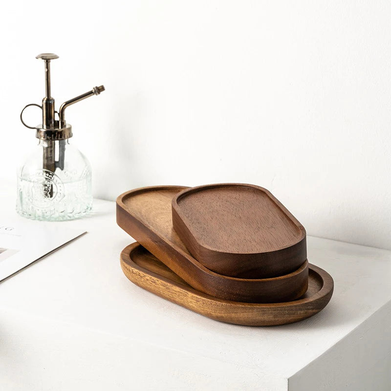 1PCS Tableware Solid Wood Round Dessert Plate Japanese-style Wooden Tray Snack Plate Dried Fruit Plate Wooden Plate