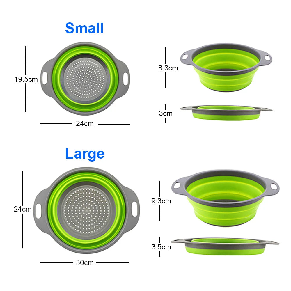 Silicone world Foldable Stretch Drain Basket Fruit Vegetable Washing Basket Strainer Colander Stacked Drainer Kitchen Tools
