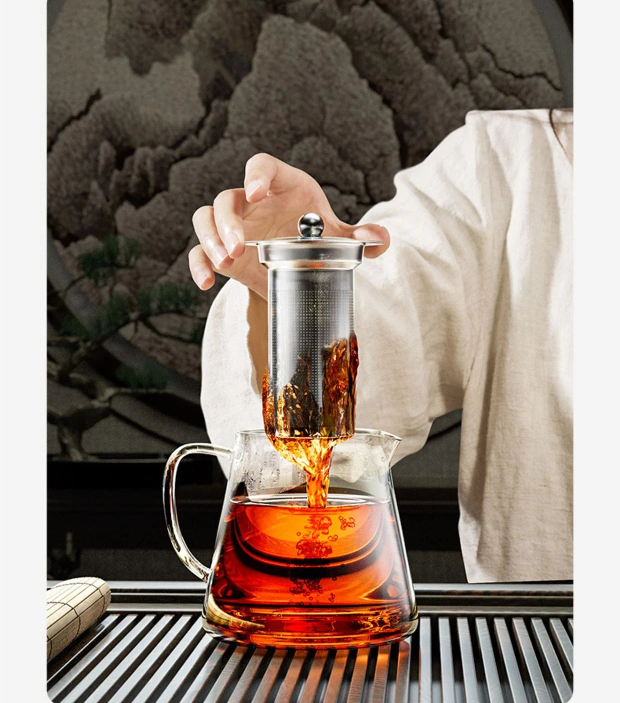 Heat Resistant Glass Teapot with Stainless Steel Tea Strainer Infuser Flower Kettle Kung Fu Teaware Set Puer Oolong Pot