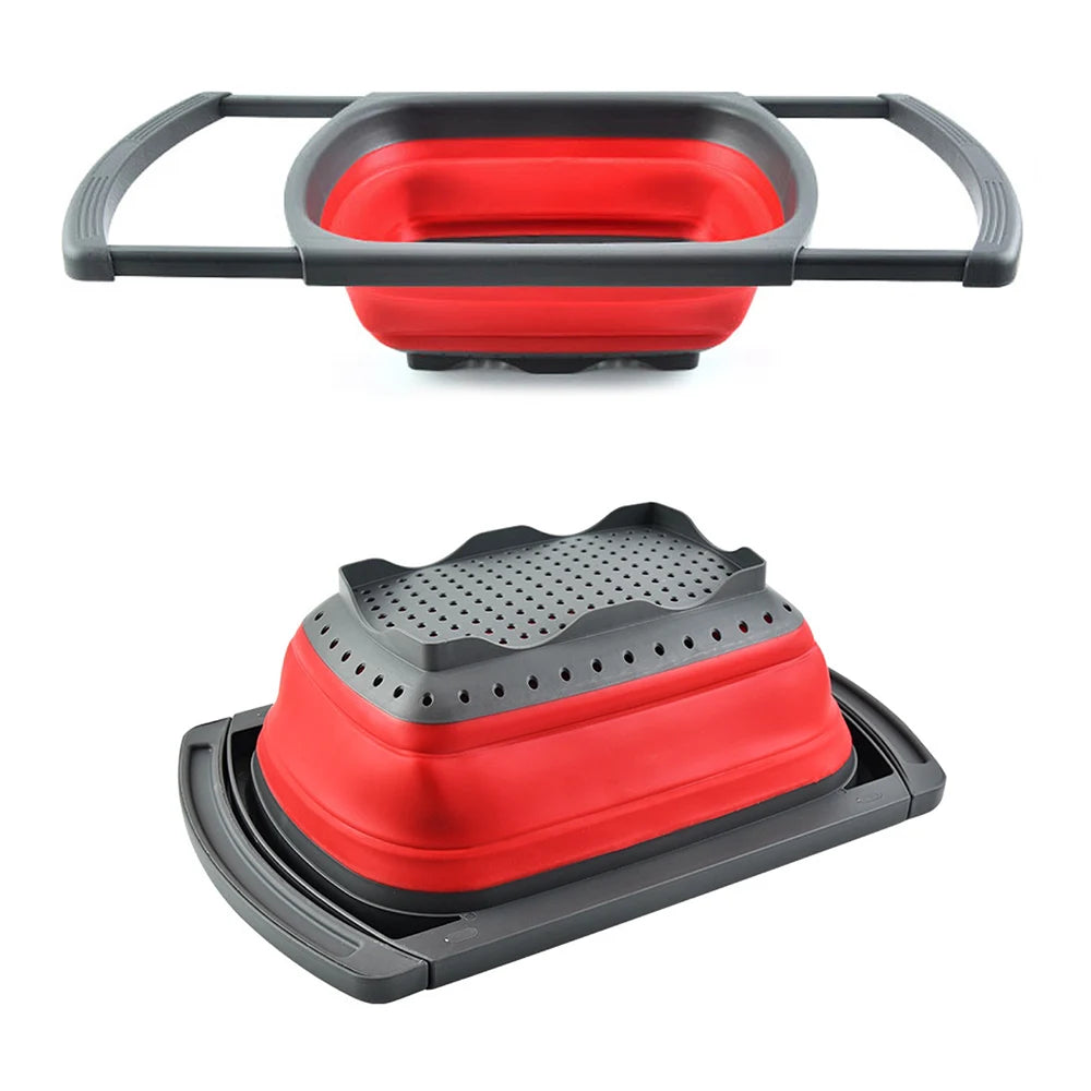 Silicone world Foldable Stretch Drain Basket Fruit Vegetable Washing Basket Strainer Colander Stacked Drainer Kitchen Tools