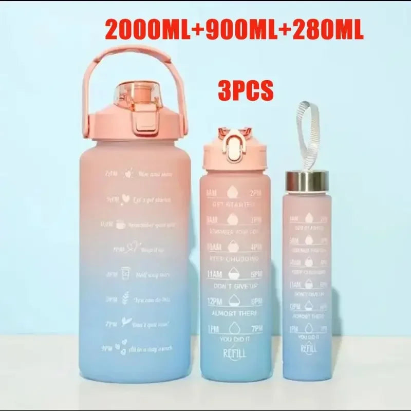 2L Sports Water Bottle High Temperature Resistant Graduated Straw Cup Rainbow Frosted Progressive Color Water Cup Plastic Cup