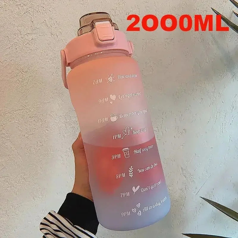 2L Sports Water Bottle High Temperature Resistant Graduated Straw Cup Rainbow Frosted Progressive Color Water Cup Plastic Cup