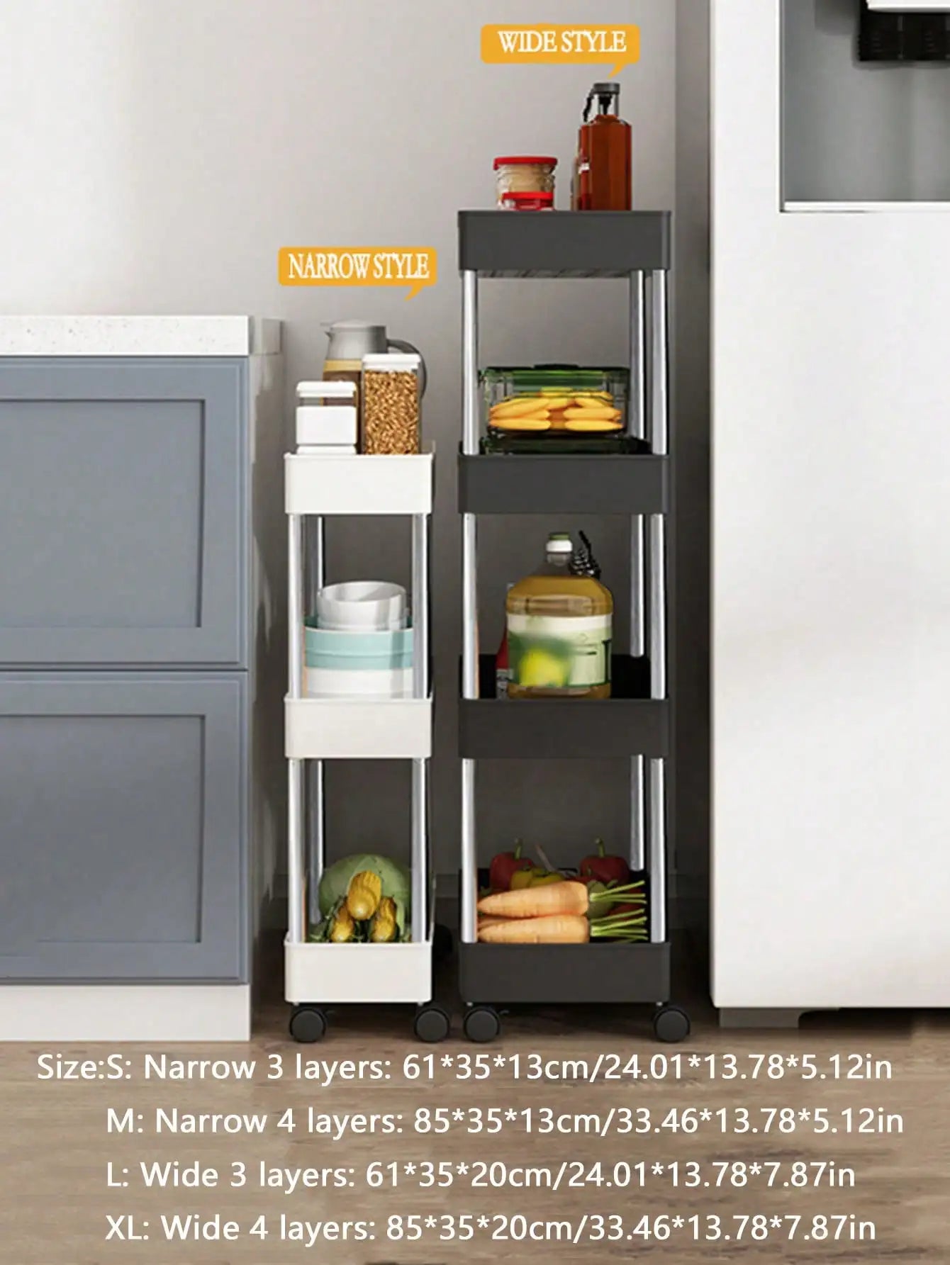 1pcs 3/4 Tier Rolling Utility Cart Storage