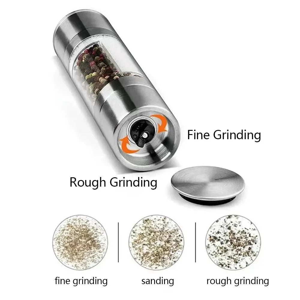 Manual Stainless Steel Salt and Pepper Grinder, Adjustable Ceramic Grinding Spice Mill, Kitchen Tool, 2 in 1