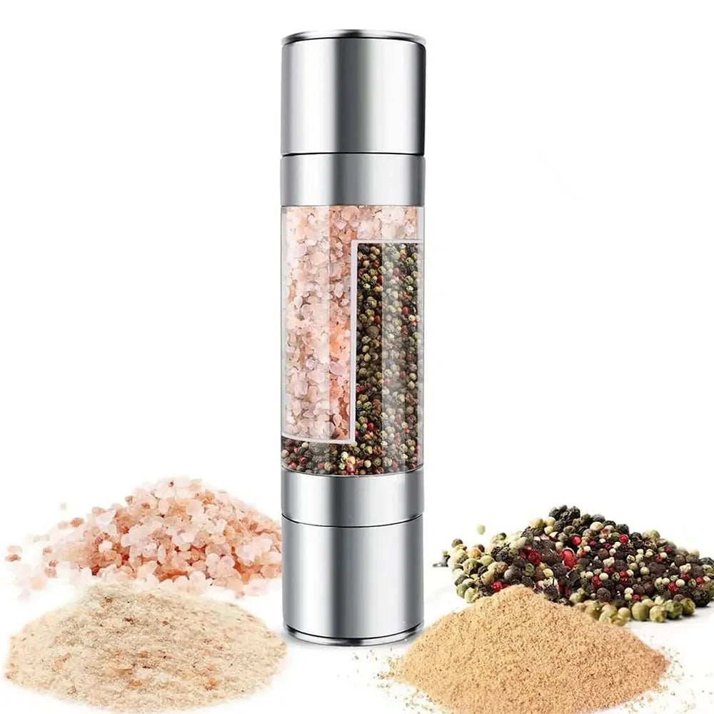 Manual Stainless Steel Salt and Pepper Grinder, Adjustable Ceramic Grinding Spice Mill, Kitchen Tool, 2 in 1
