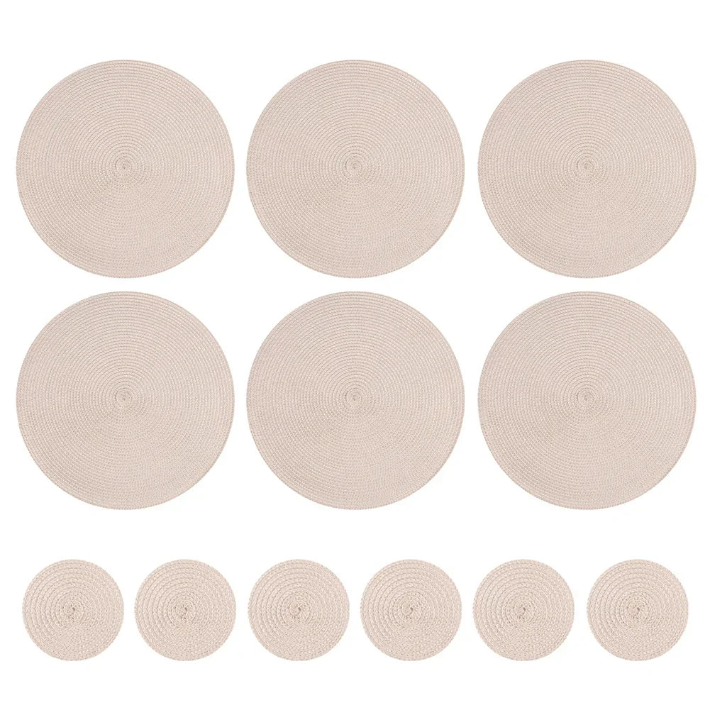 Set of 6 Round Braided Placemats and Coasters