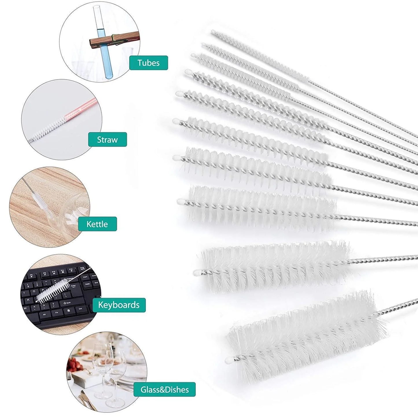10Pcs/Set Multifunctional Portable Stainless Steel Bottle Brushes