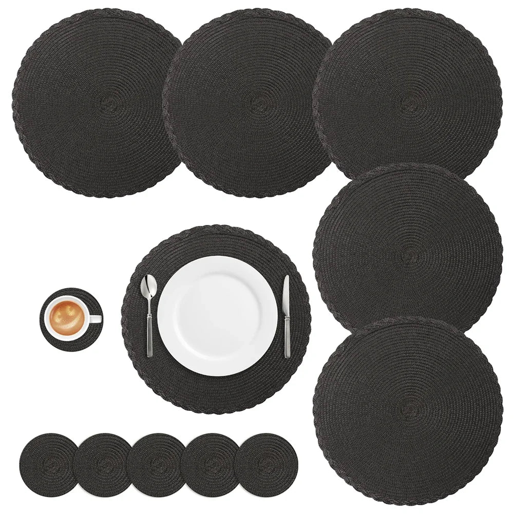 Set of 6 Round Braided Placemats and Coasters