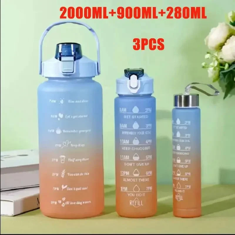 2L Sports Water Bottle High Temperature Resistant Graduated Straw Cup Rainbow Frosted Progressive Color Water Cup Plastic Cup