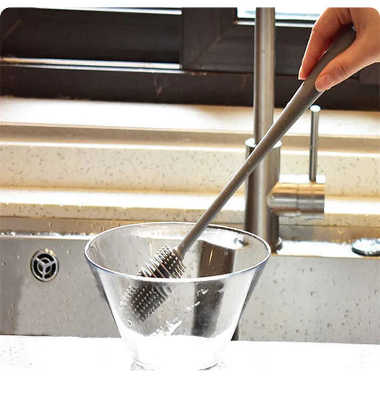 Silicone Cup Brush Milk Bottle Cleaning Brush Long Handle Water Bottles Cleaner Glass Cup Cleaning Brush Kitchen Cleaning Tools