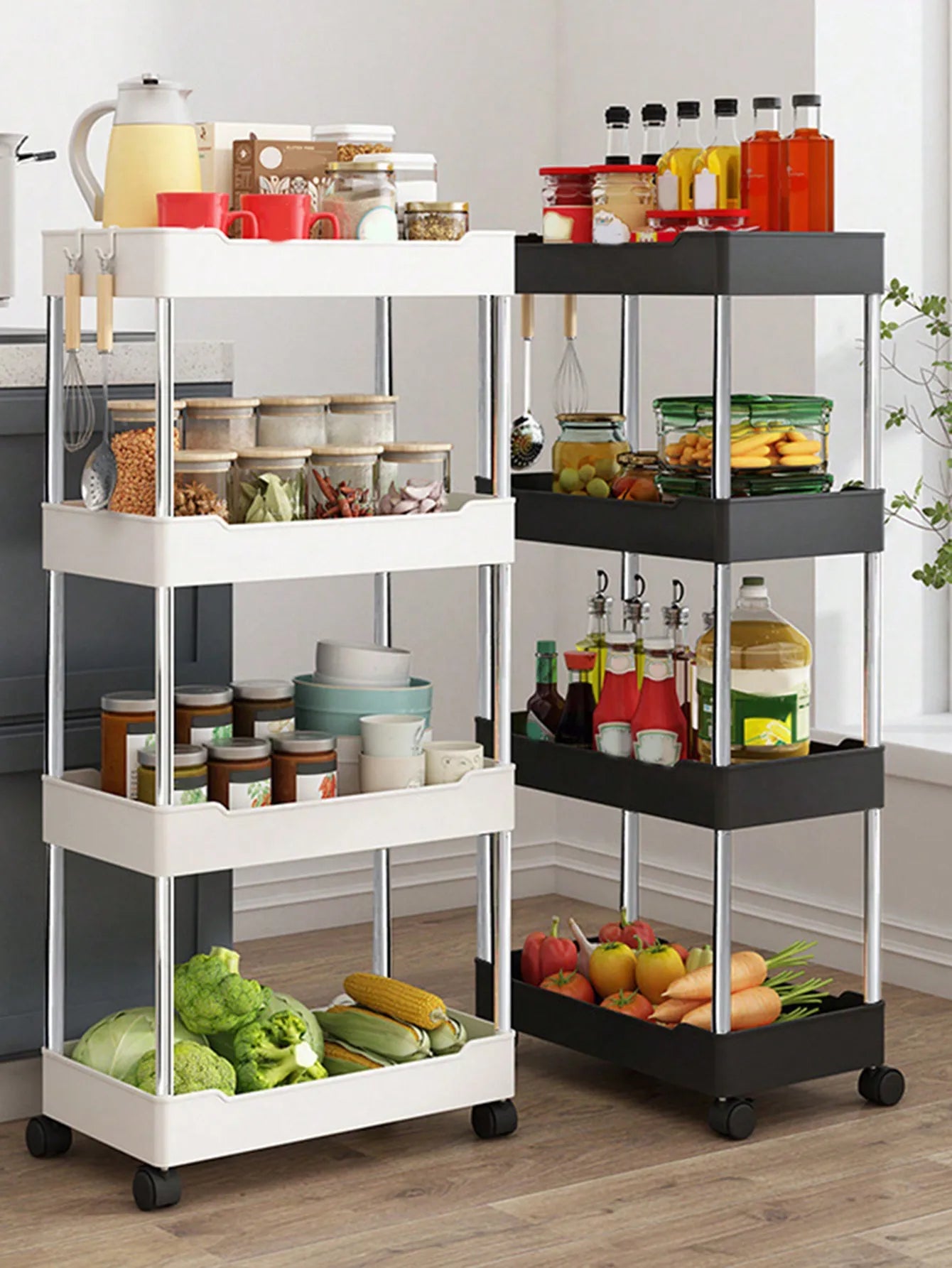 1pcs 3/4 Tier Rolling Utility Cart Storage