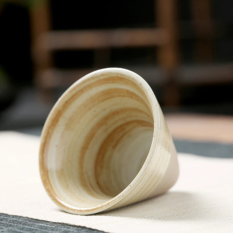 1PC Japanese Style Retro Ceramic Coffee Cup Rough Pottery Tea Cup Latte Pull Flower Porcelain Cup Pottery Mug For Home Office