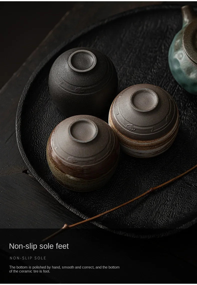 1pc Japanese Style Handmade Stoneware Tea Cup Kung Fu Tea Set Tea Cup Small Single Cup Ancient Style Quiet Road Cup Bowl Teacup