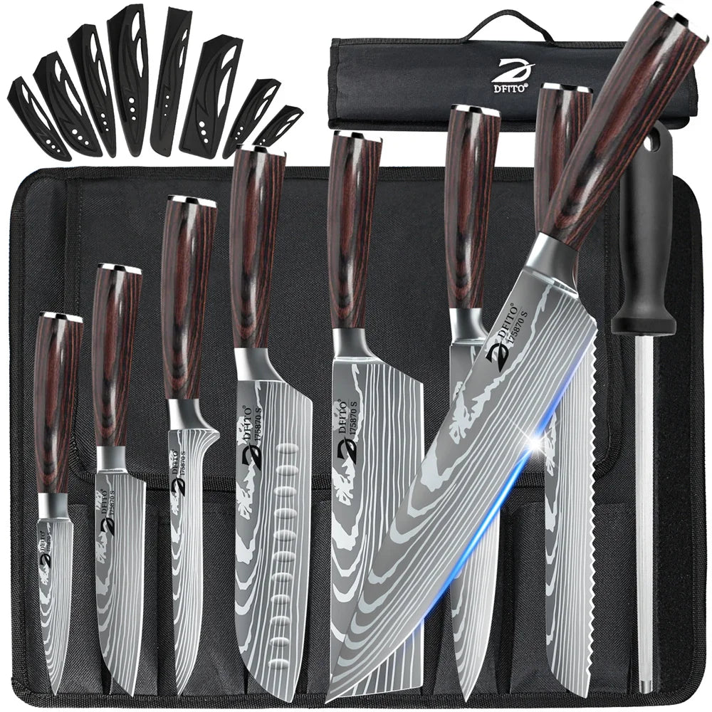 8pcs Kitchen Knife Damascus Stainless + bag