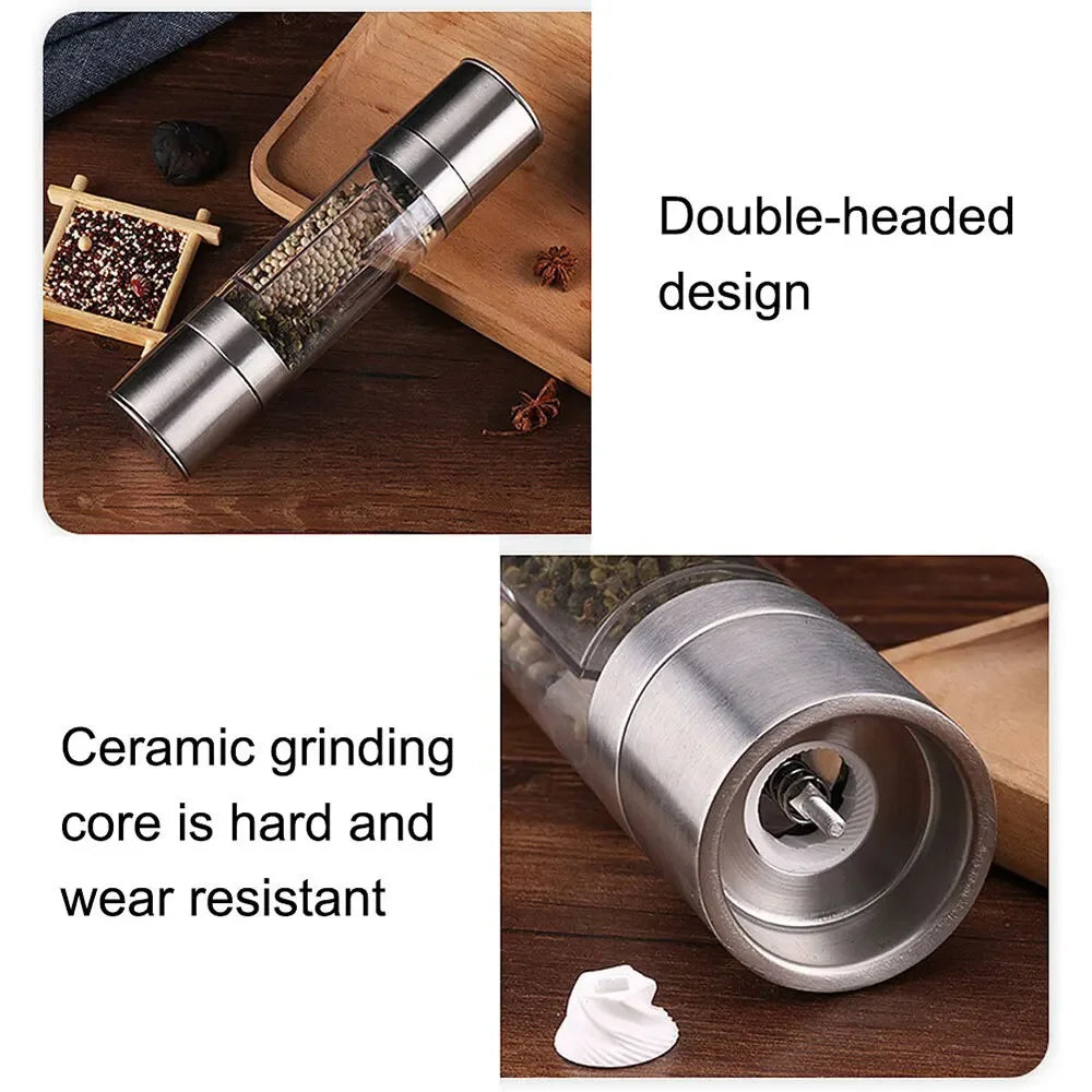Manual Stainless Steel Salt and Pepper Grinder, Adjustable Ceramic Grinding Spice Mill, Kitchen Tool, 2 in 1