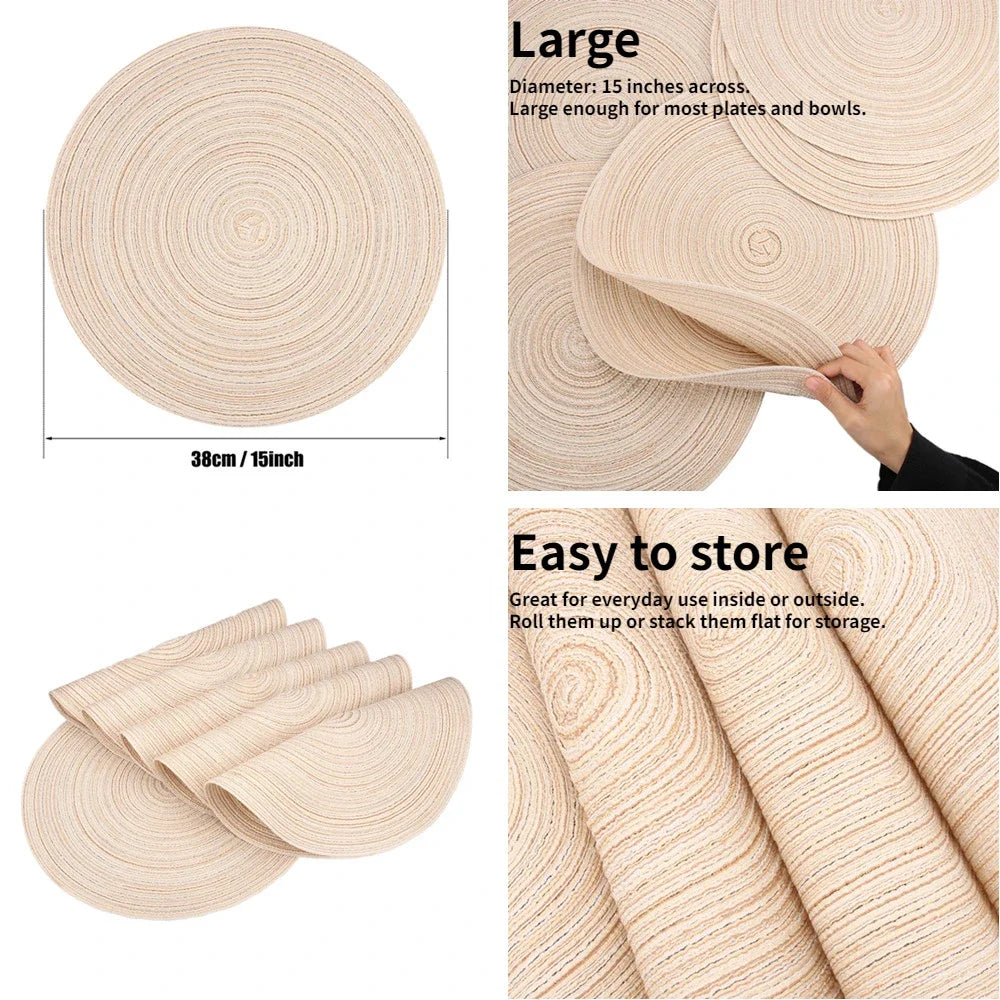 Set of 6 Round Braided Placemats and Coasters