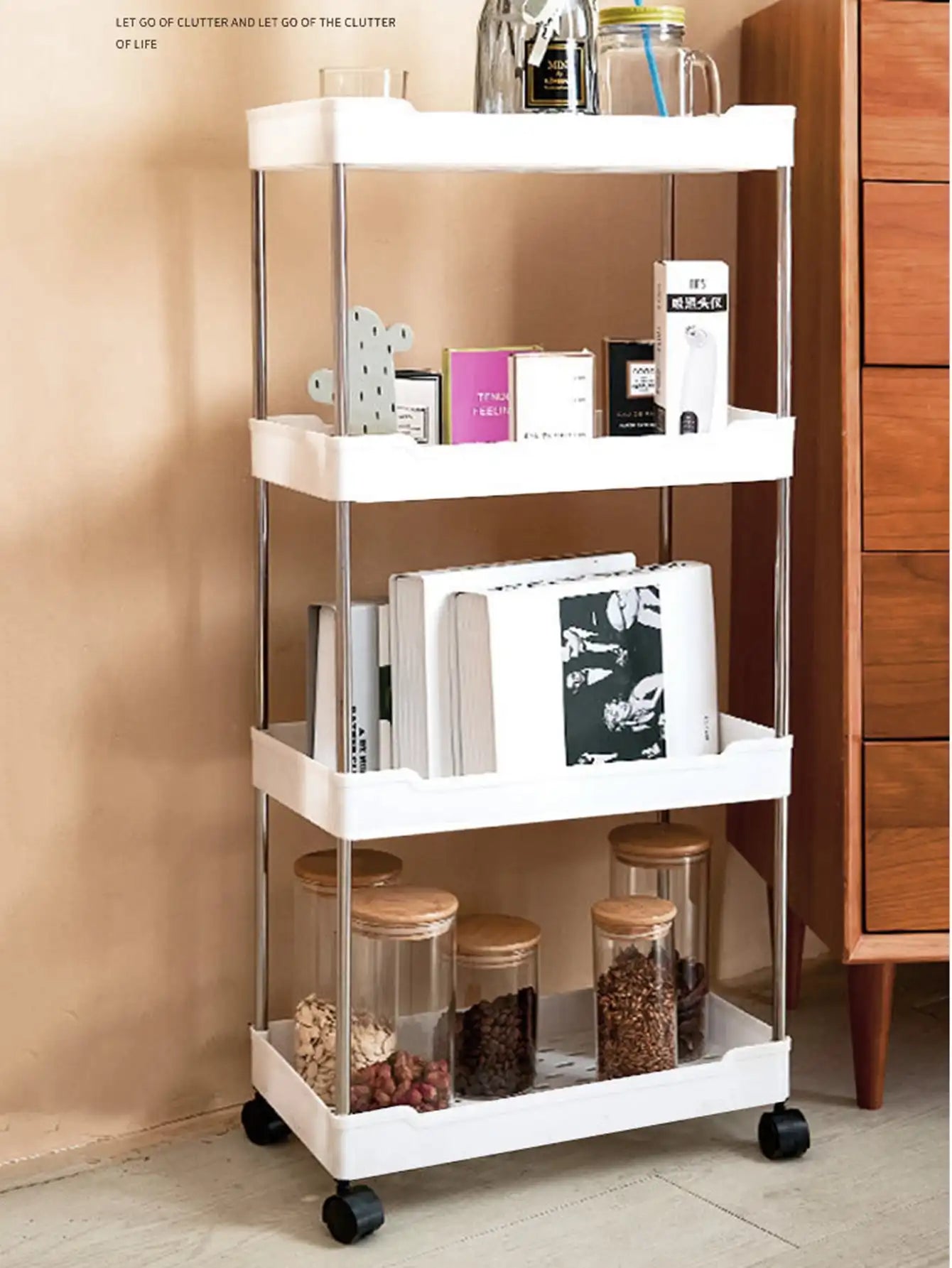 1pcs 3/4 Tier Rolling Utility Cart Storage