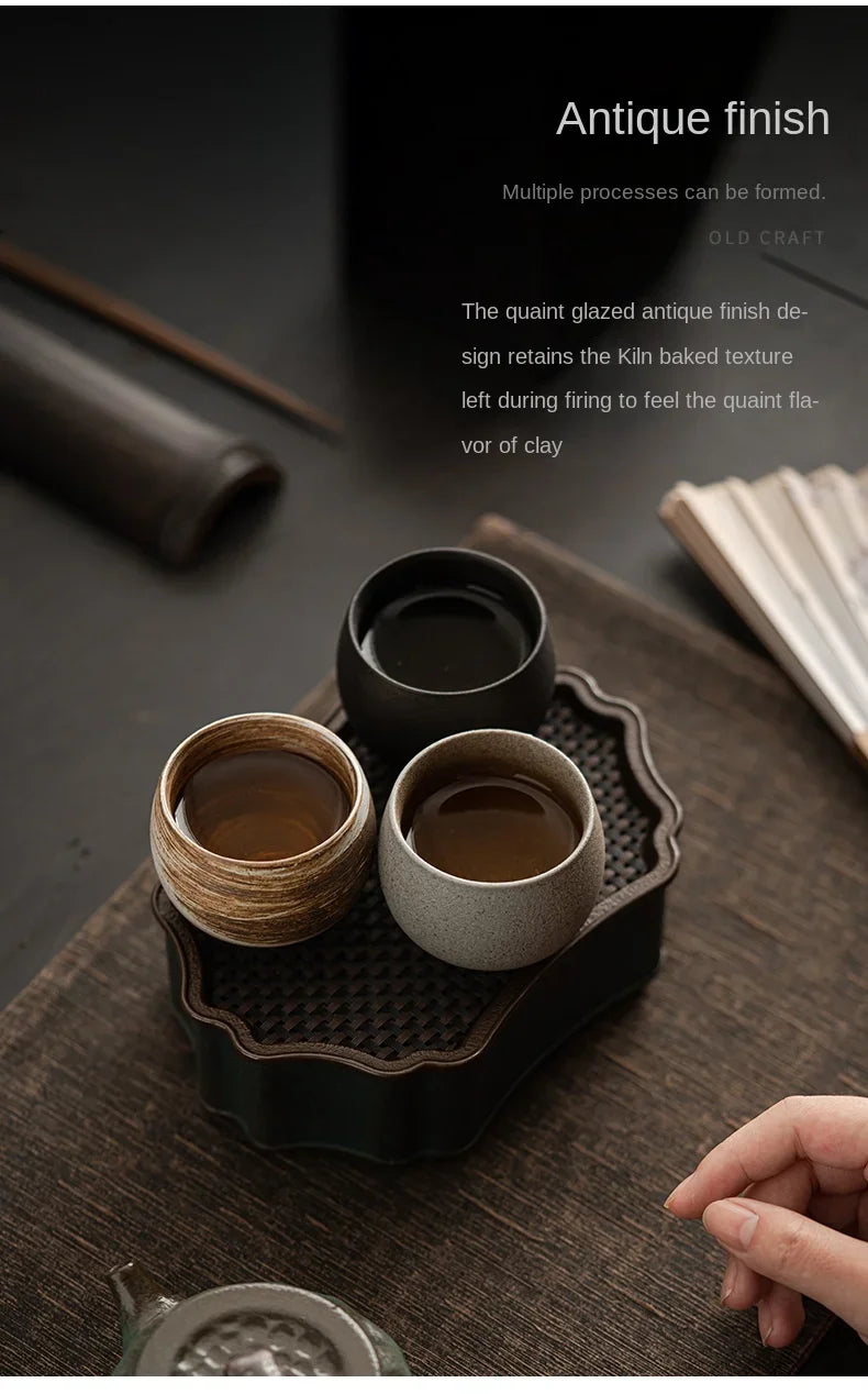 1pc Japanese Style Handmade Stoneware Tea Cup Kung Fu Tea Set Tea Cup Small Single Cup Ancient Style Quiet Road Cup Bowl Teacup