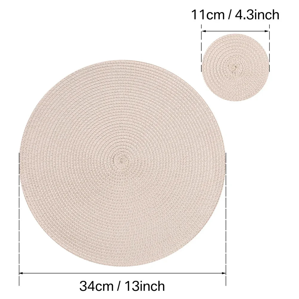 Set of 6 Round Braided Placemats and Coasters