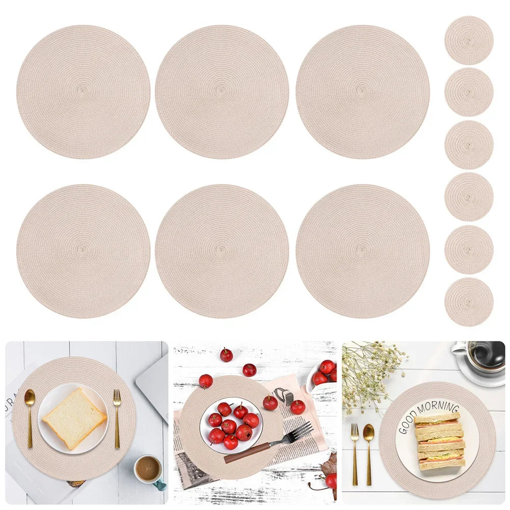 Set of 6 Round Braided Placemats and Coasters