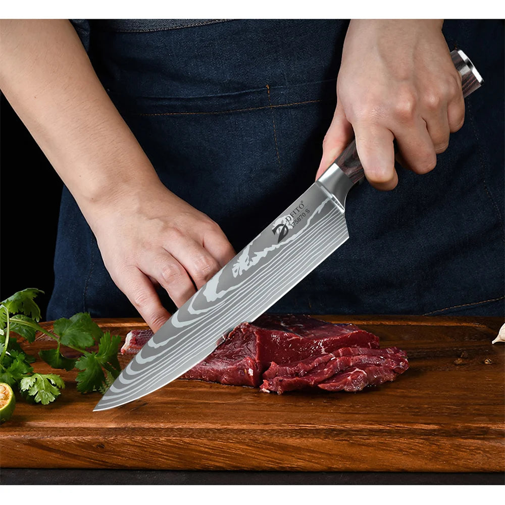 8pcs Kitchen Knife Damascus Stainless + bag