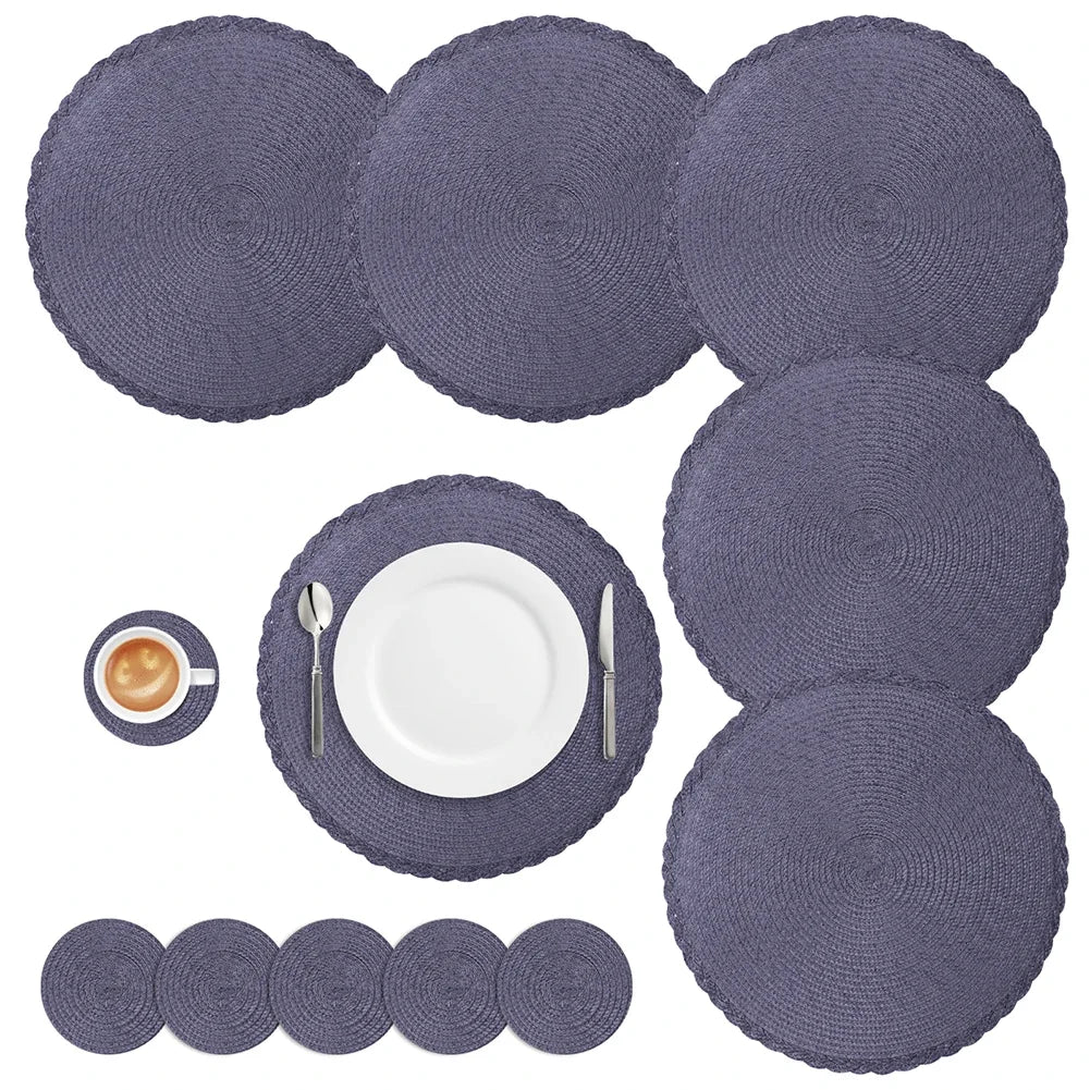 Set of 6 Round Braided Placemats and Coasters