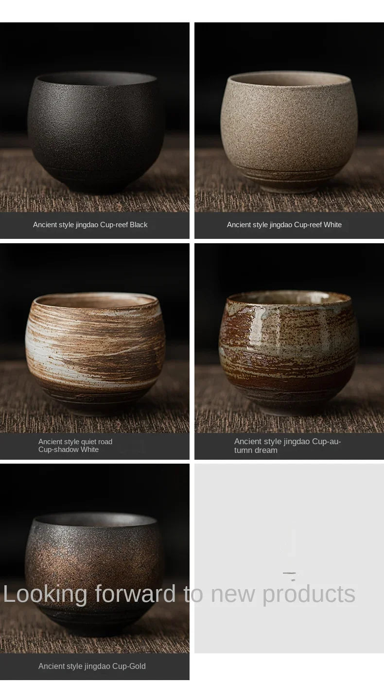 1pc Japanese Style Handmade Stoneware Tea Cup Kung Fu Tea Set Tea Cup Small Single Cup Ancient Style Quiet Road Cup Bowl Teacup