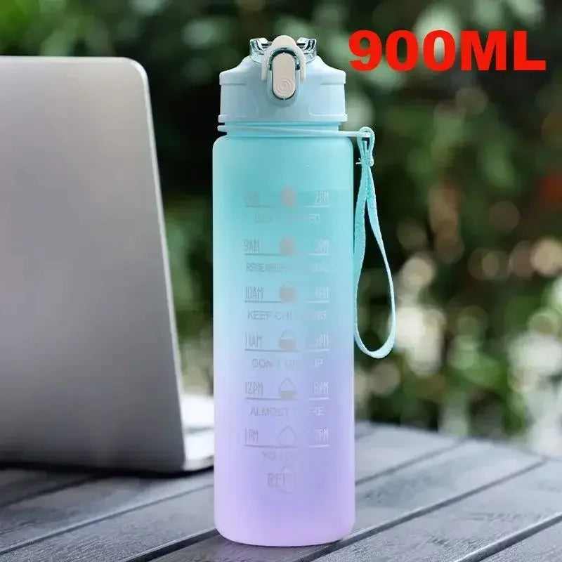2L Sports Water Bottle High Temperature Resistant Graduated Straw Cup Rainbow Frosted Progressive Color Water Cup Plastic Cup