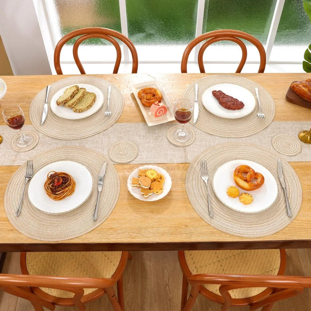 Set of 6 Round Braided Placemats and Coasters
