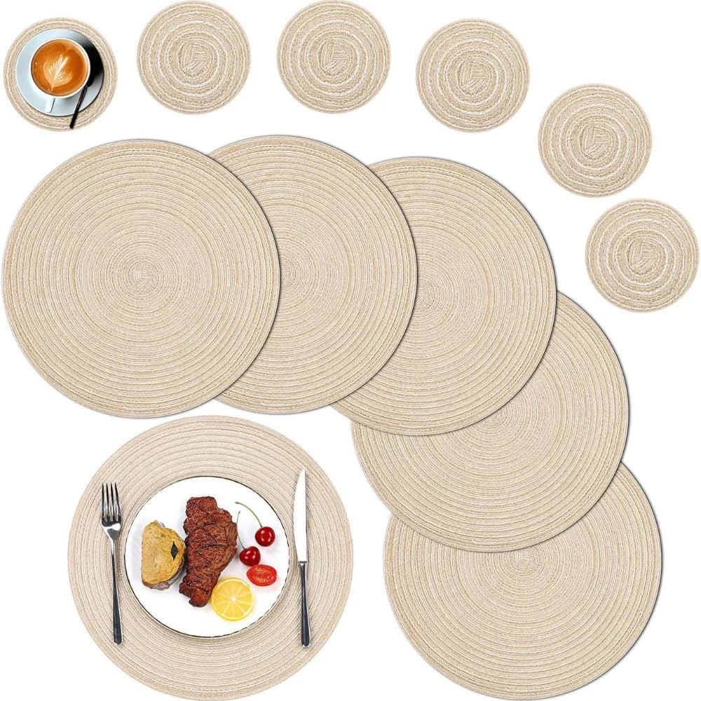 Set of 6 Round Braided Placemats and Coasters