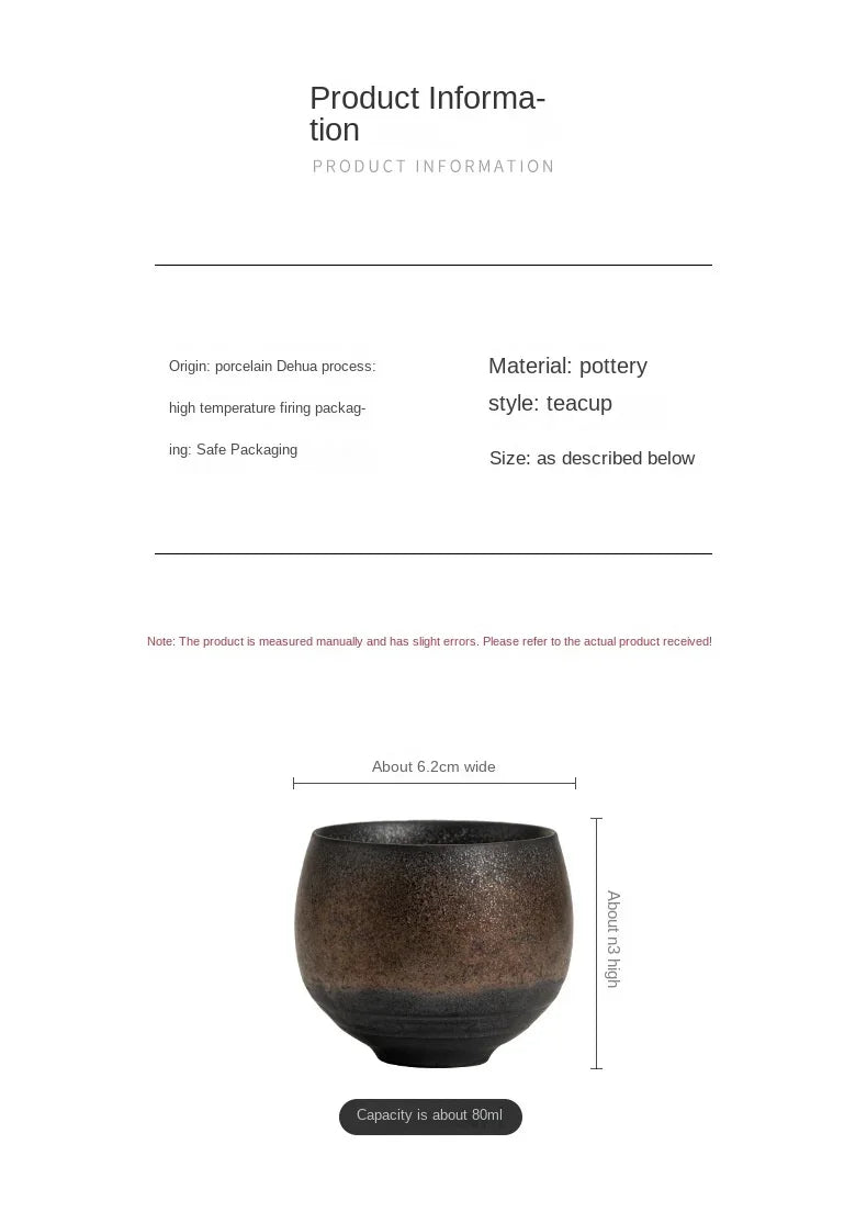 1pc Japanese Style Handmade Stoneware Tea Cup Kung Fu Tea Set Tea Cup Small Single Cup Ancient Style Quiet Road Cup Bowl Teacup